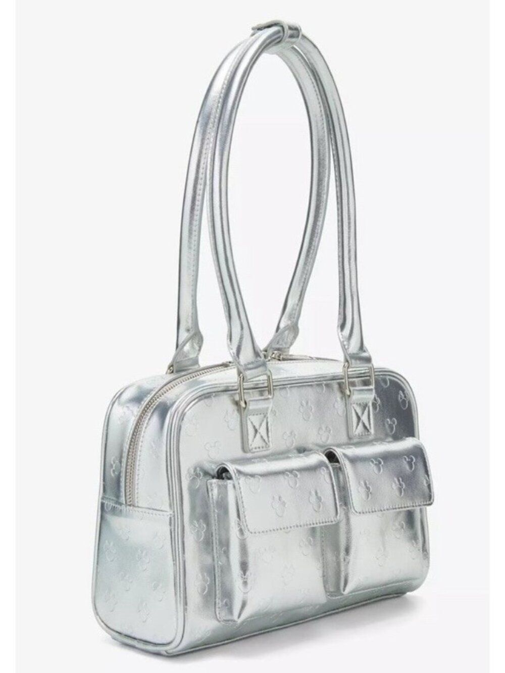 Loungefly Mickey Mouse Embossed Silver Metallic Mini Satchel Handbag Purse  NWT - Picture 2 of 6